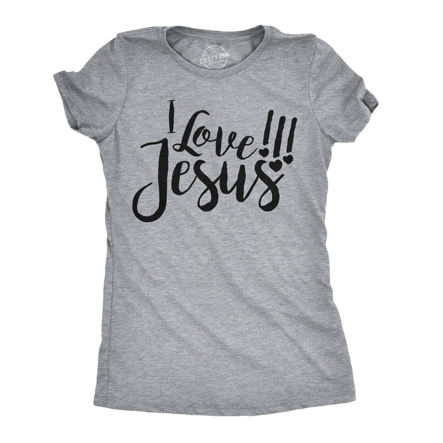 Funny Light Heather Grey I Love Jesus Womens T Shirt Nerdy Easter Religion Tee