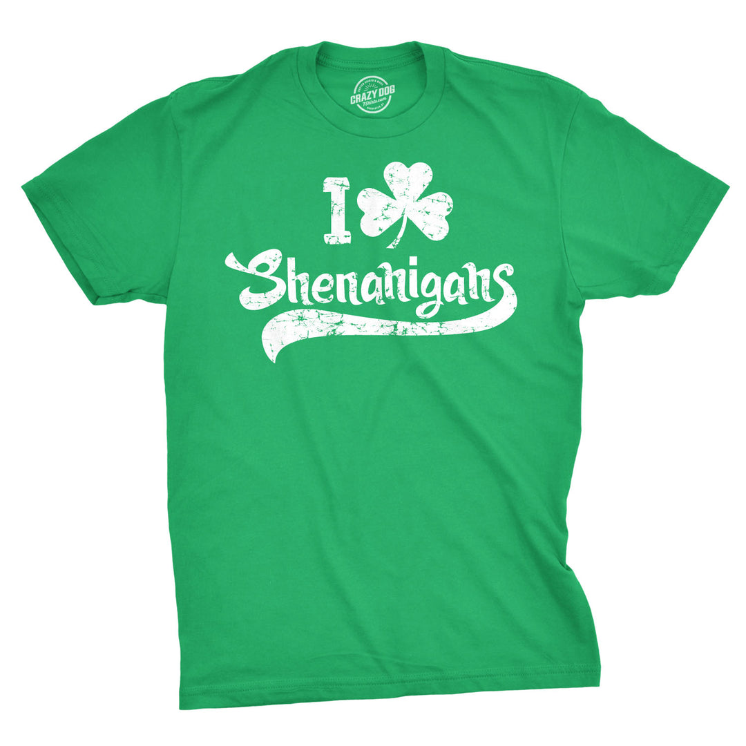 Funny Green I Clover Shenanigans Mens T Shirt Nerdy Saint Patrick's Day Drinking Tee