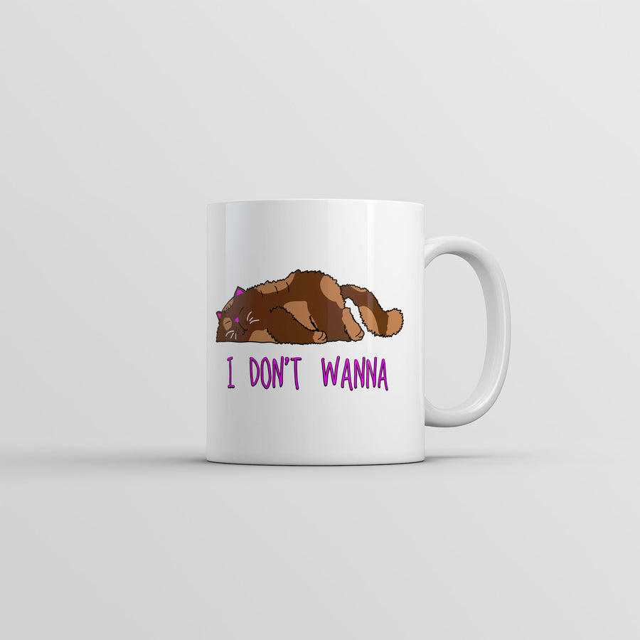 Funny White I Dont Wanna Coffee Mug Nerdy cat sarcastic Tee