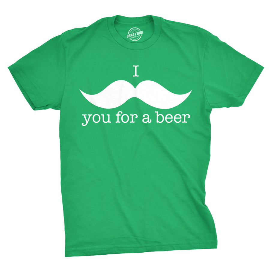 Funny Green I Mustache You For A Beer Mens T Shirt Nerdy Saint Patrick's Day Beer Drinking Tee