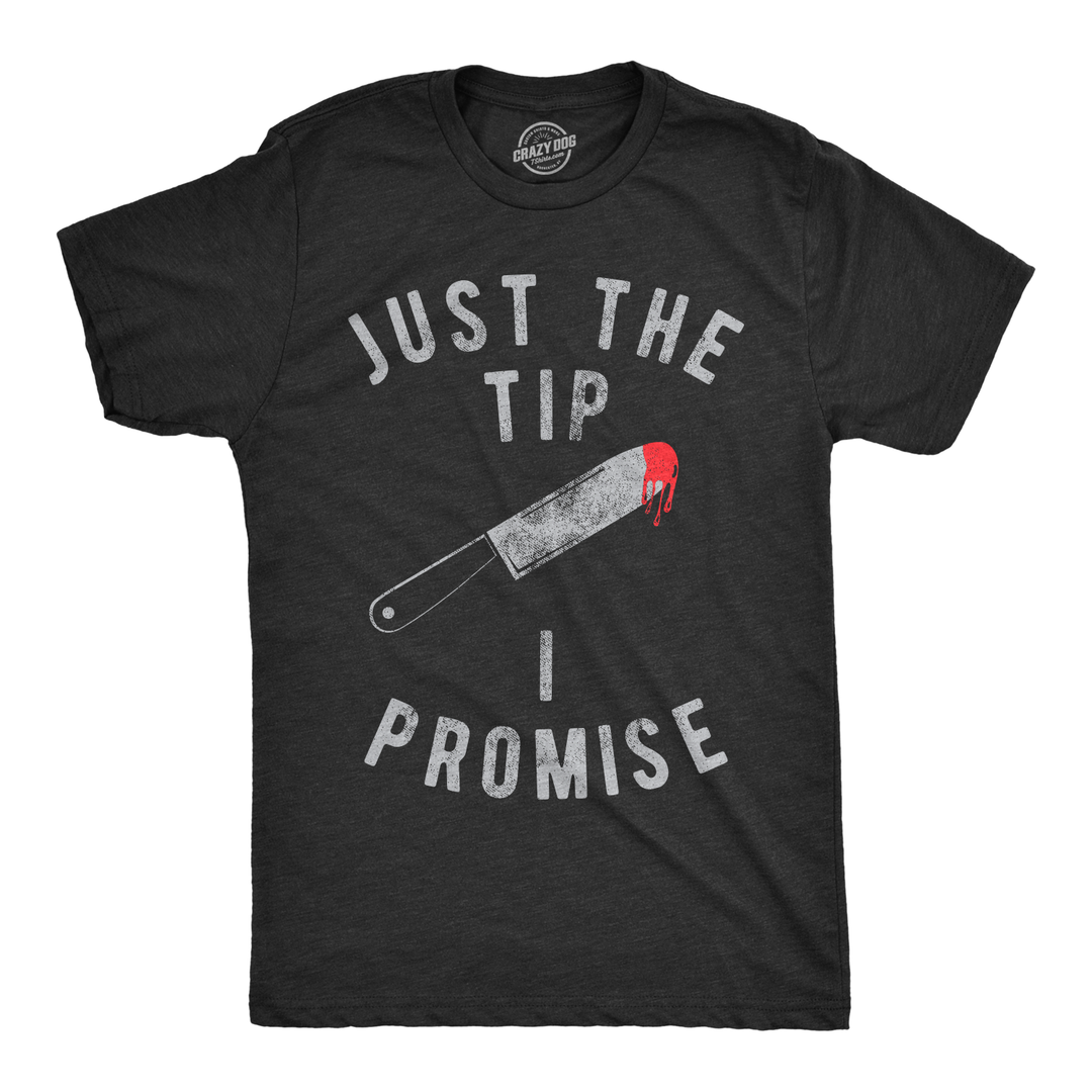 Funny Heather Black Just The Tip I Promise Mens T Shirt Nerdy Halloween sex Tee