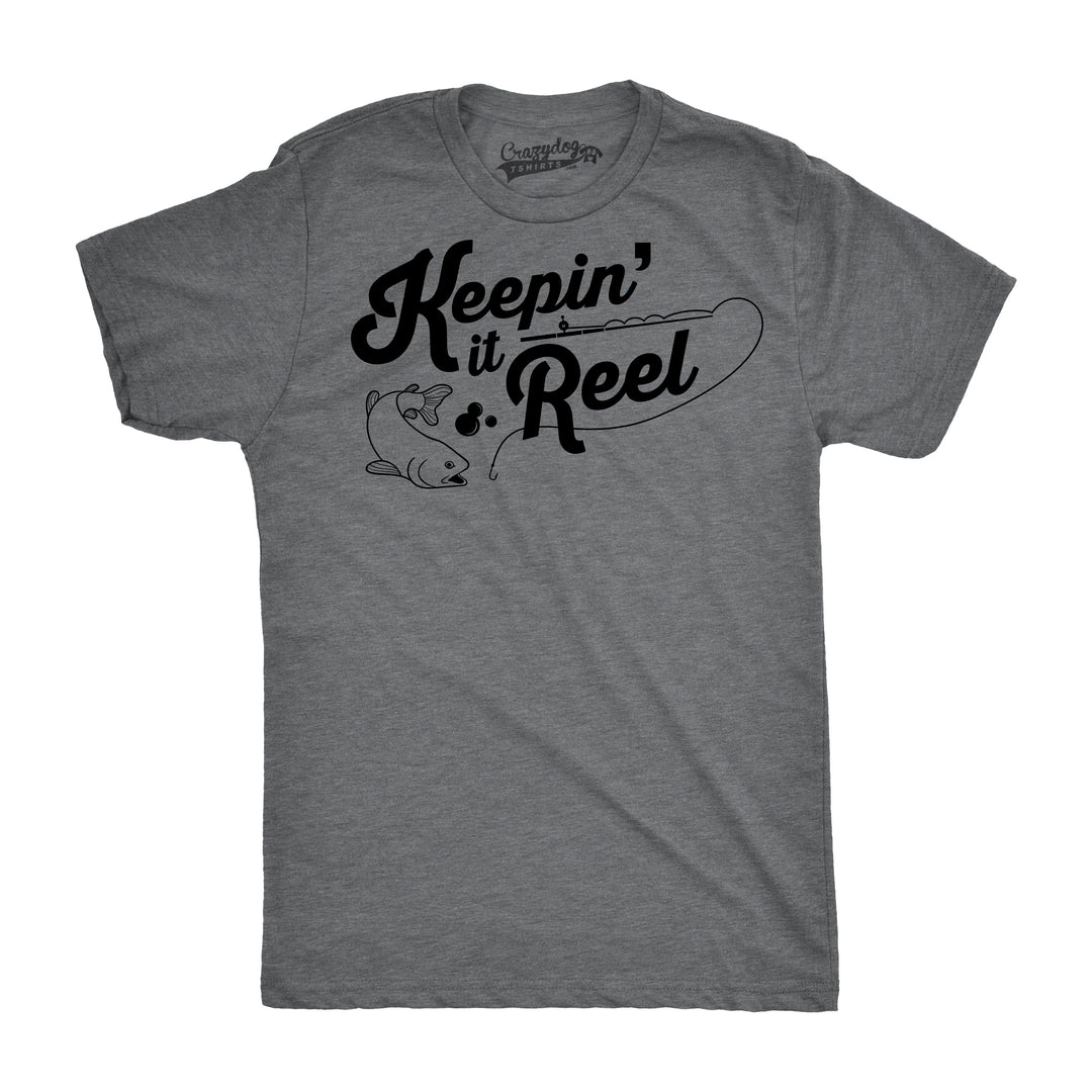 Funny Dark Heather Grey Keepin It Reel Mens T Shirt Nerdy Fishing Tee