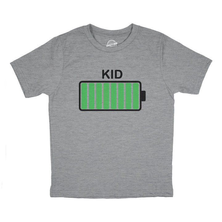 Funny Light Heather Grey Kid Battery Fully Charged Youth T Shirt Nerdy Tee