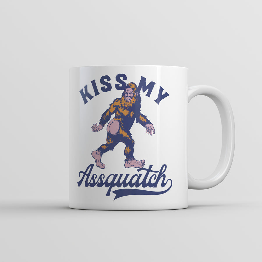 Funny White Kiss My Assquatch Coffee Mug Nerdy sarcastic Tee