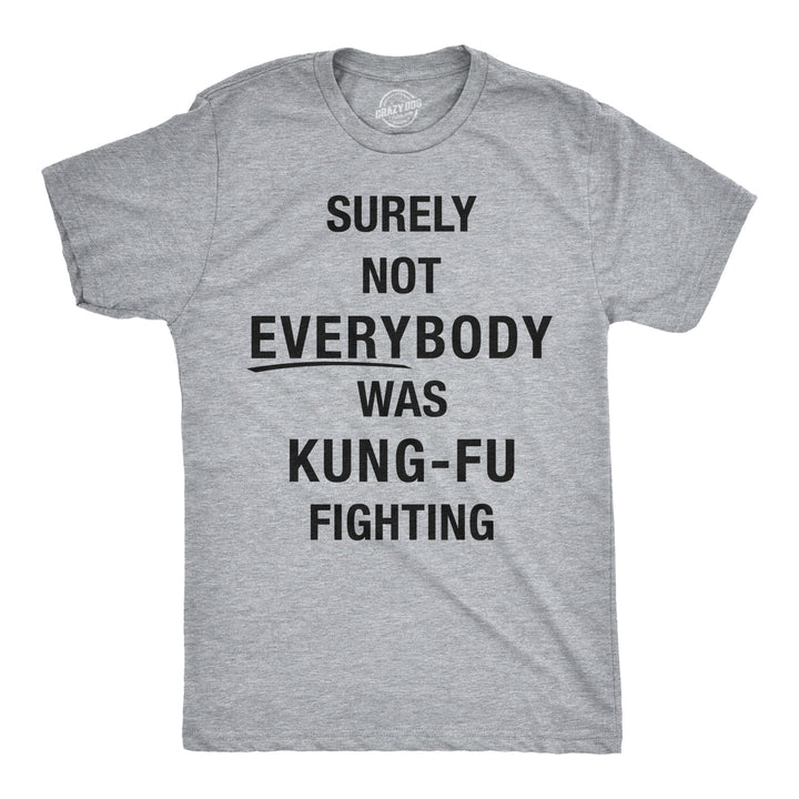 Funny Light Heather Grey Surely Not Everybody Was Kung Fu Fighting Mens T Shirt Nerdy Music ninja Tee