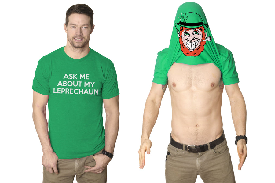 Funny Heather Green - Leprechaun Flip Ask Me About My Leprechaun Flip Mens T Shirt Nerdy Saint Patrick's Day Flip Tee