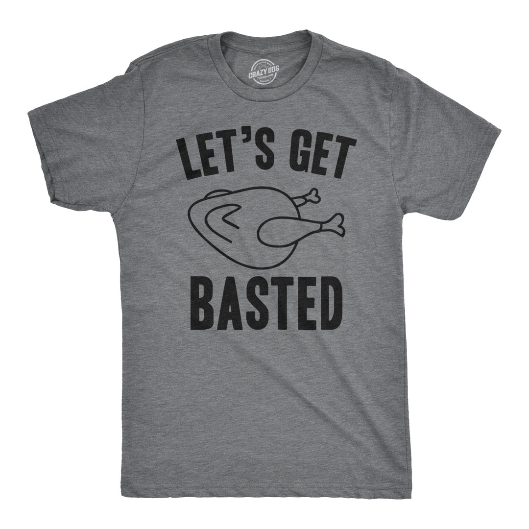 Funny Light Heather Grey Let's Get Basted Mens T Shirt Nerdy Thanksgiving Drinking Tee