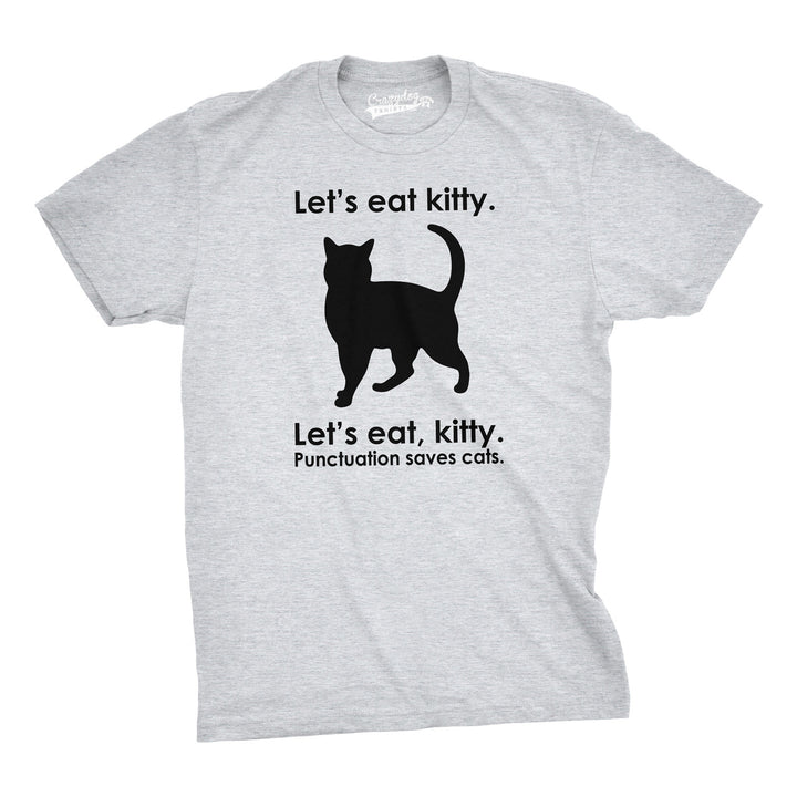 Funny Light Heather Grey Let's Eat Kitty Mens T Shirt Nerdy Cat Tee