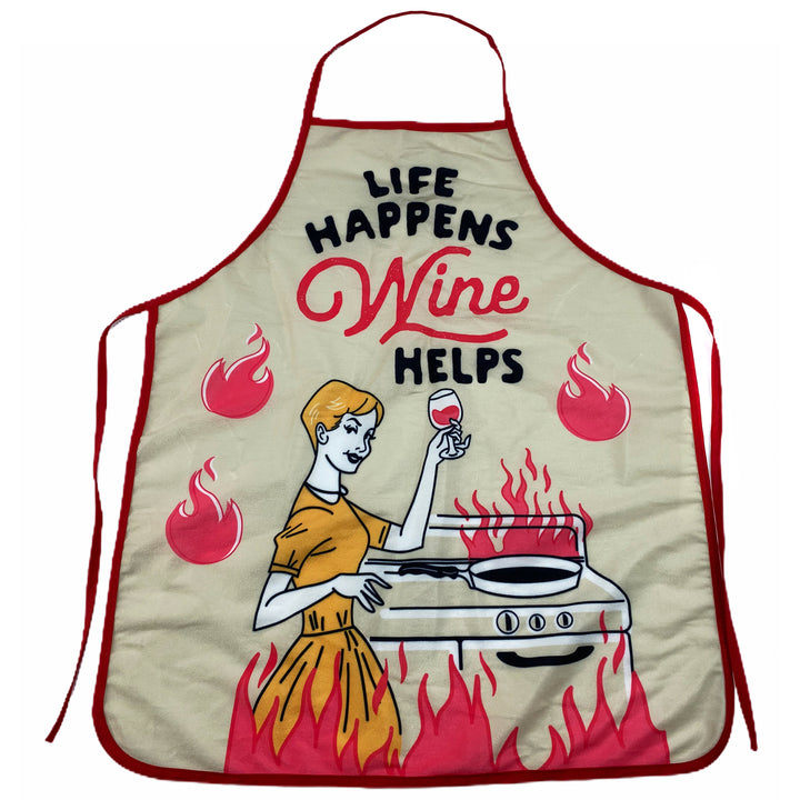 Funny Multi Life Happens Wine Helps Apron Nerdy Wine Tee