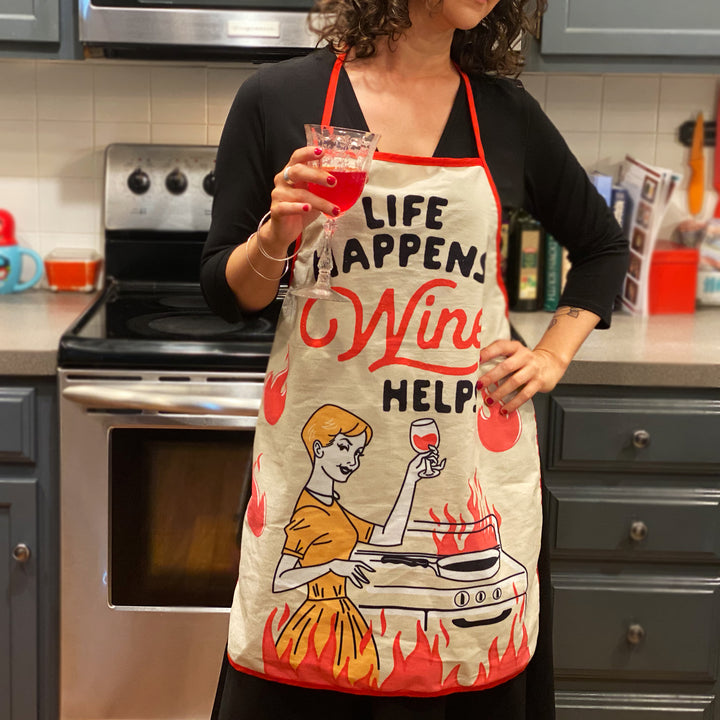 Life Happens Wine Helps Oven Mitt + Apron Bakeware