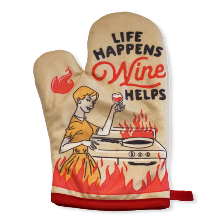 Funny Multi Life Happens Wine Helps Oven Mitt Nerdy Wine Tee