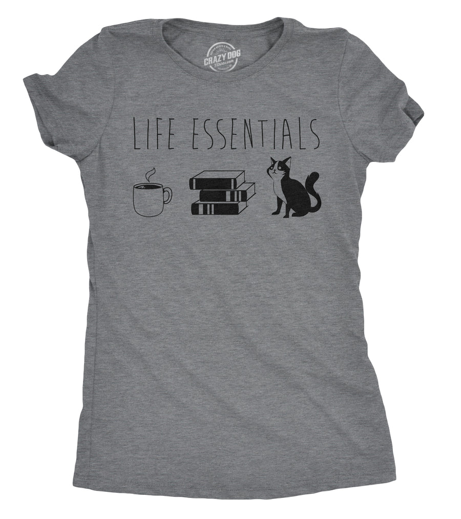 Funny Dark Heather Grey Live Life In The Meow Womens T Shirt Nerdy Coffee Cat Tee