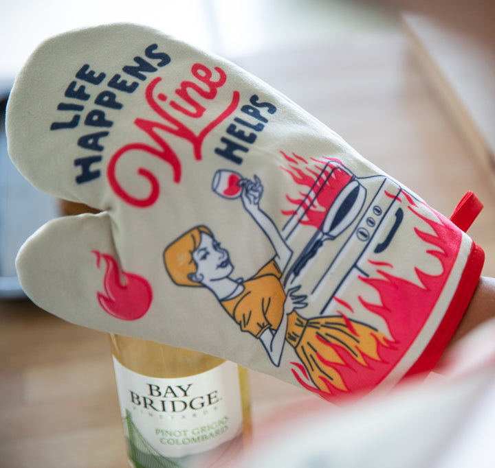 Life Happens Wine Helps Oven Mitt + Apron Bakeware