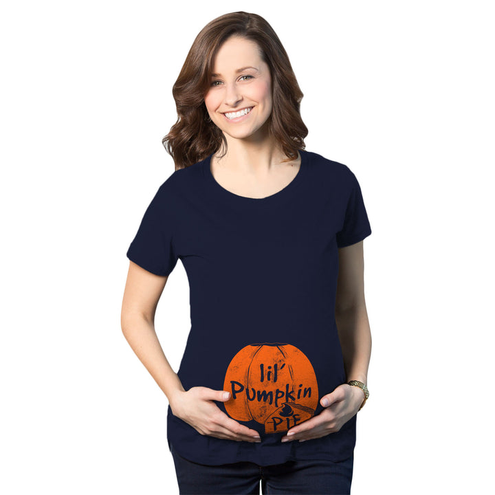 Funny Navy Lil Pumpkin Pie Maternity T Shirt Nerdy Thanksgiving Tee