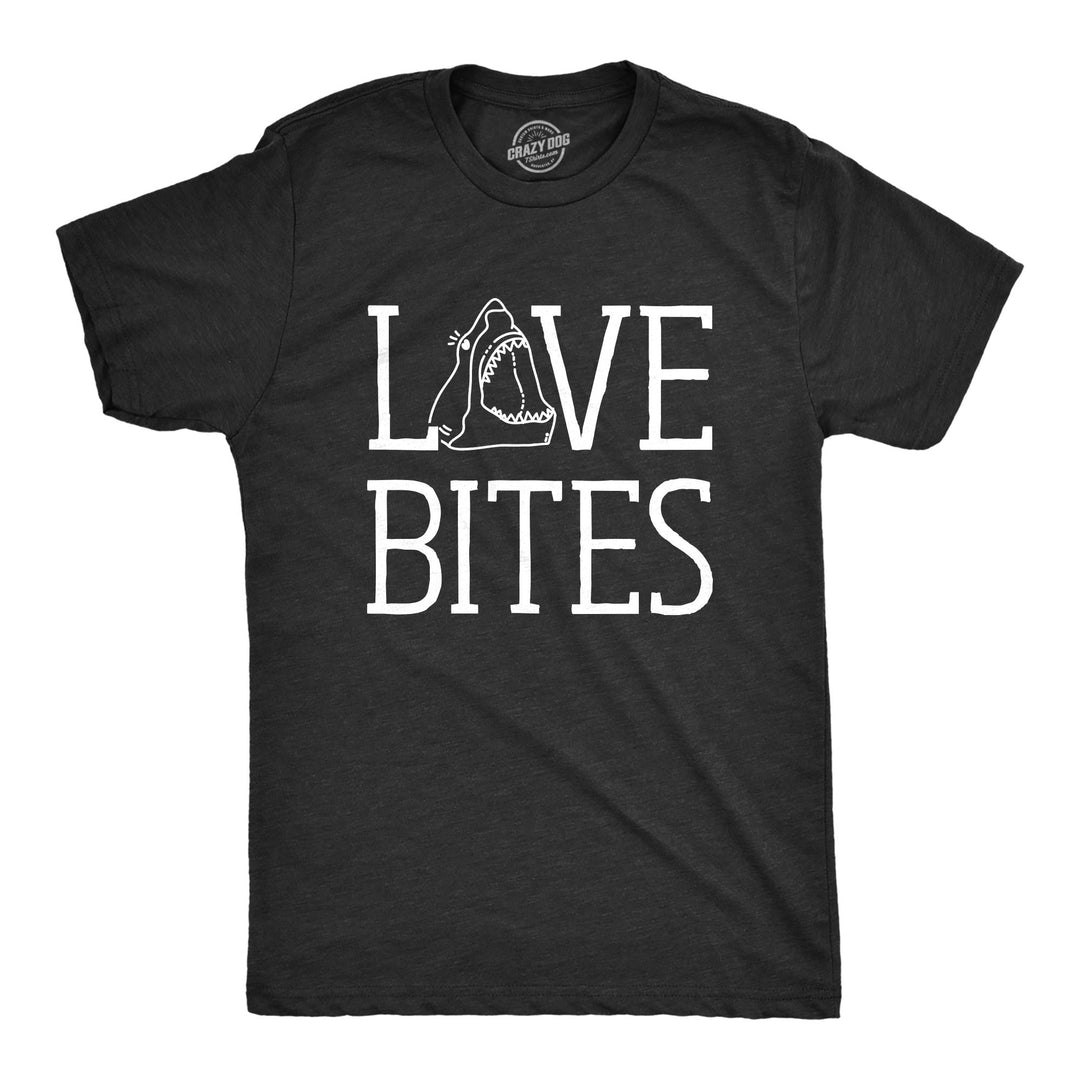 Funny Heather Black Love Bites Shark Mens T Shirt Nerdy Valentine's Day Shark Week Tee