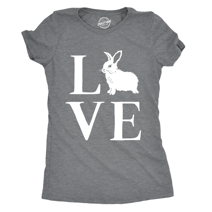 Funny Dark Heather Grey Love Bunny Womens T Shirt Nerdy Easter Tee