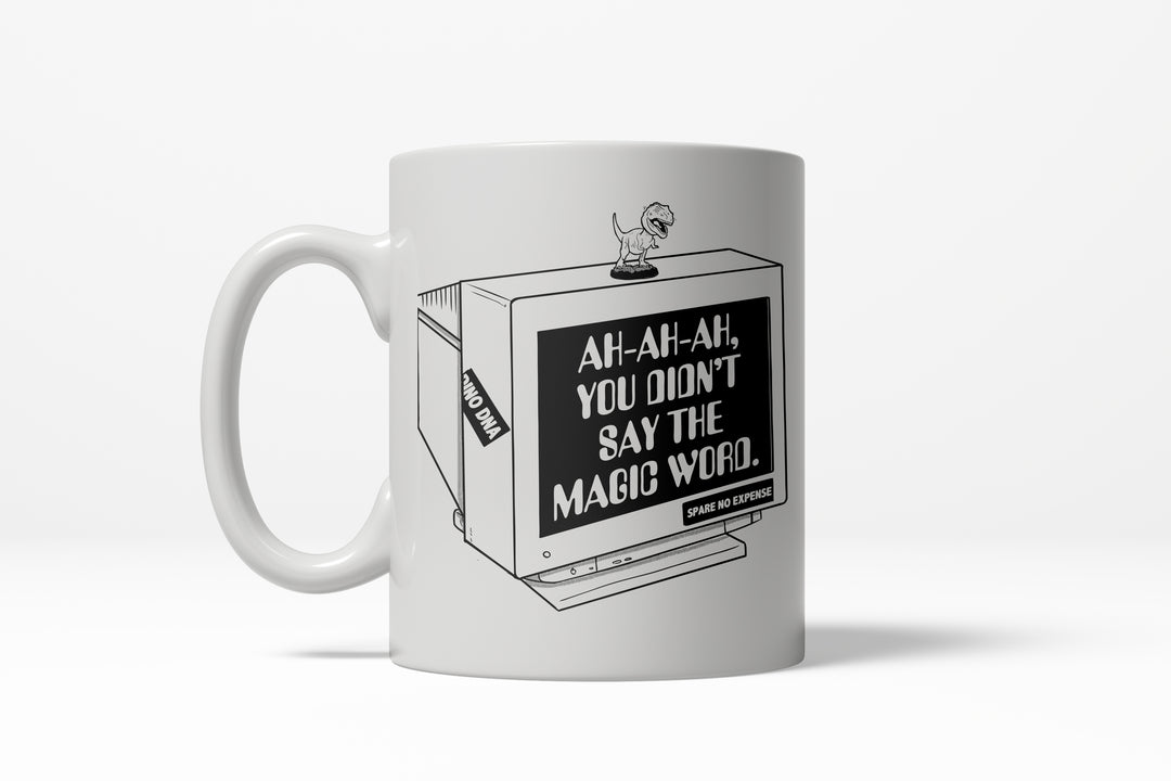 Funny White Magic Word T-Rex Coffee Mug Nerdy dinosaur Tee