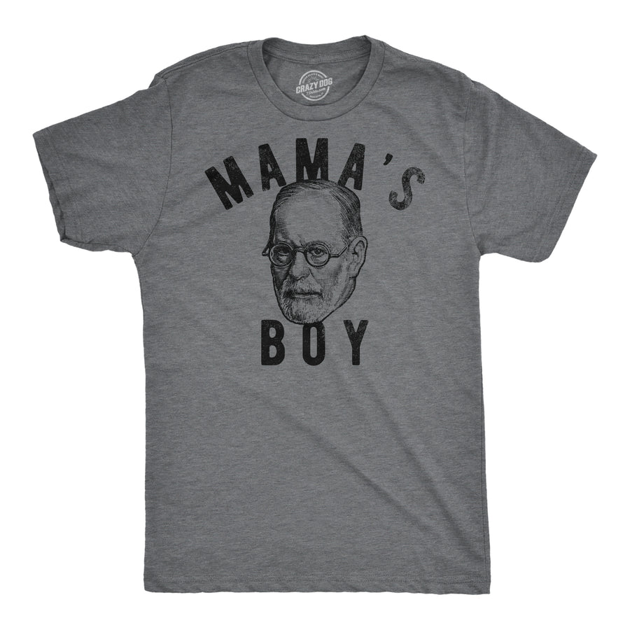 Funny Dark Heather Grey - Mamas Boy Mamas Boy Sigmund Freud Mens T Shirt Nerdy sarcastic Tee