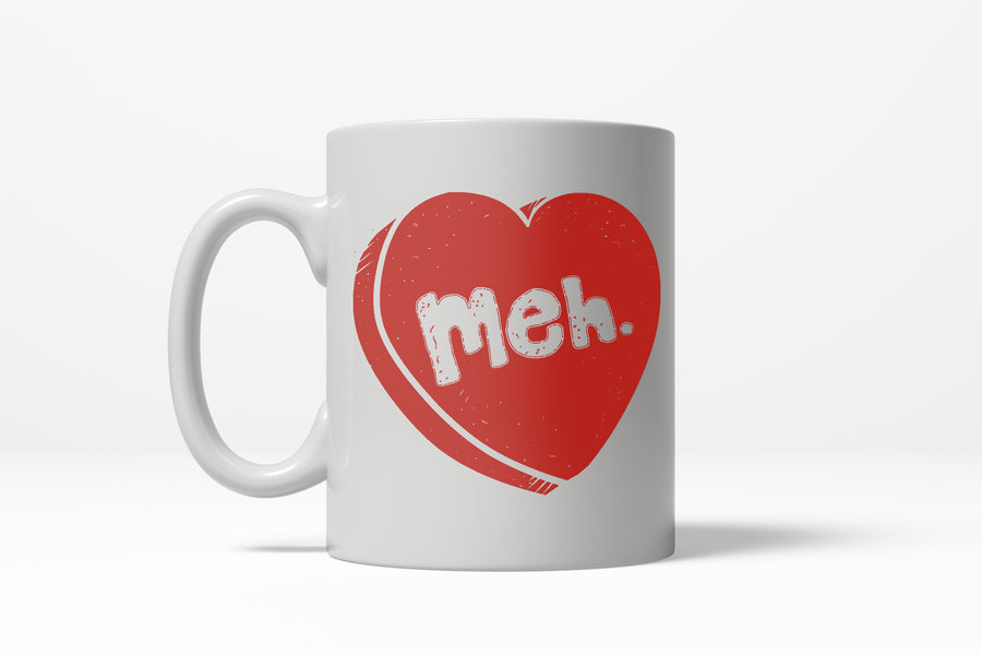 Funny White Meh. Coffee Mug Nerdy Valentine's Day Tee