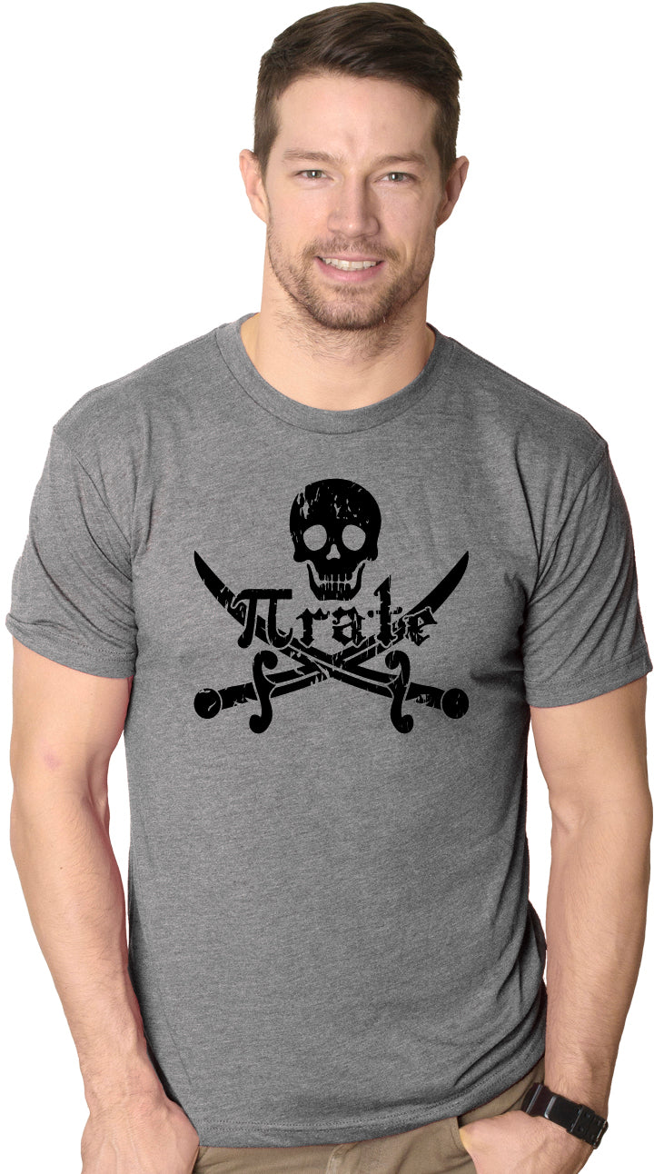 Funny Dark Heather Grey Pirate Skull And Crossbones Mens T Shirt Nerdy Science Tee