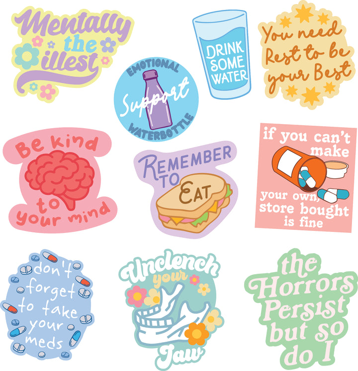 Funny Multi Mental Health Stickers Nerdy sarcastic Tee