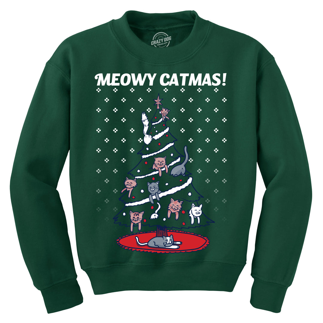 Funny Meowy Catmas Sweatshirt Nerdy Christmas Cat Ugly Sweater Tee