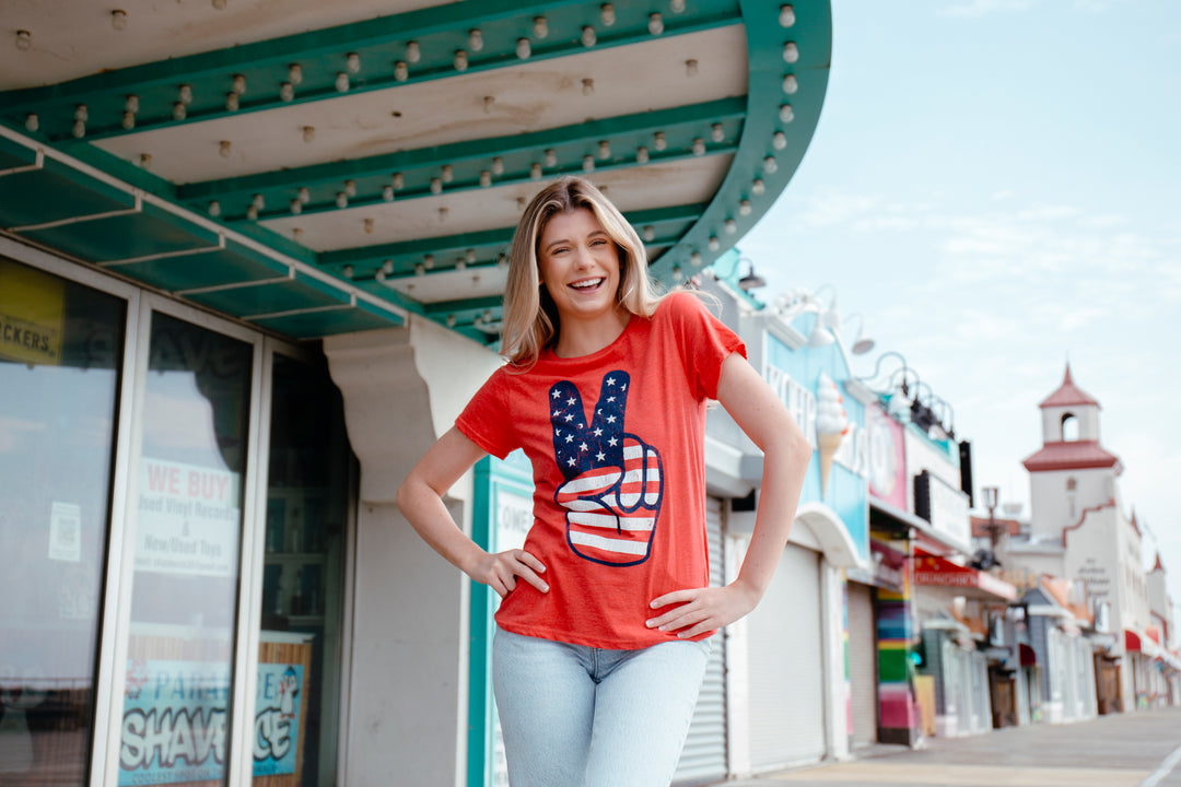 Peace Sign American Flag Women's T Shirt