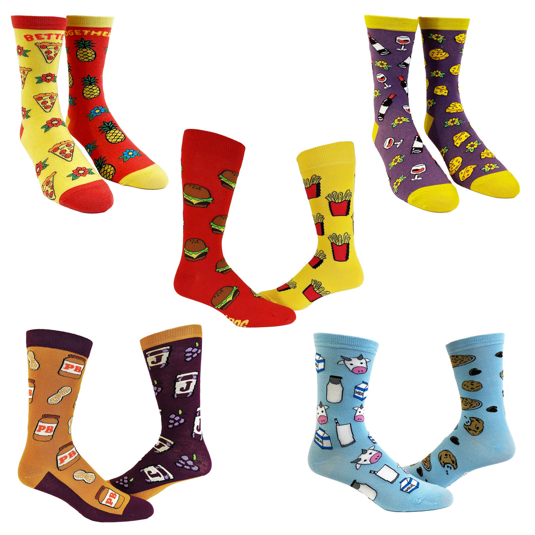 Funny Mismatched Womens Mismatched Sock 5 Pack Sock Nerdy animal Food sarcastic Tee