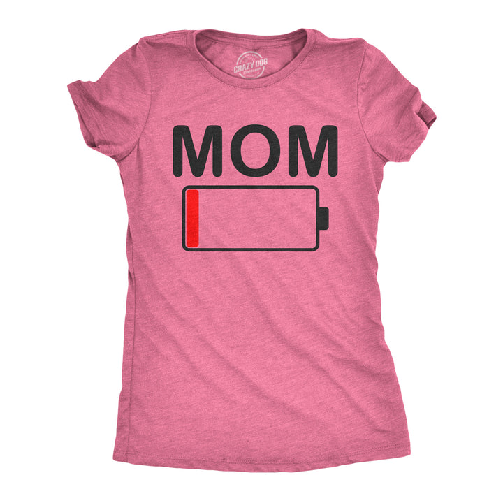 Funny Heather Pink Mom Battery Womens T Shirt Nerdy Mother's Day Tee