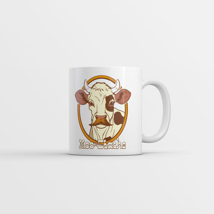 Funny White Moo Stache Coffee Mug Nerdy sarcastic Tee