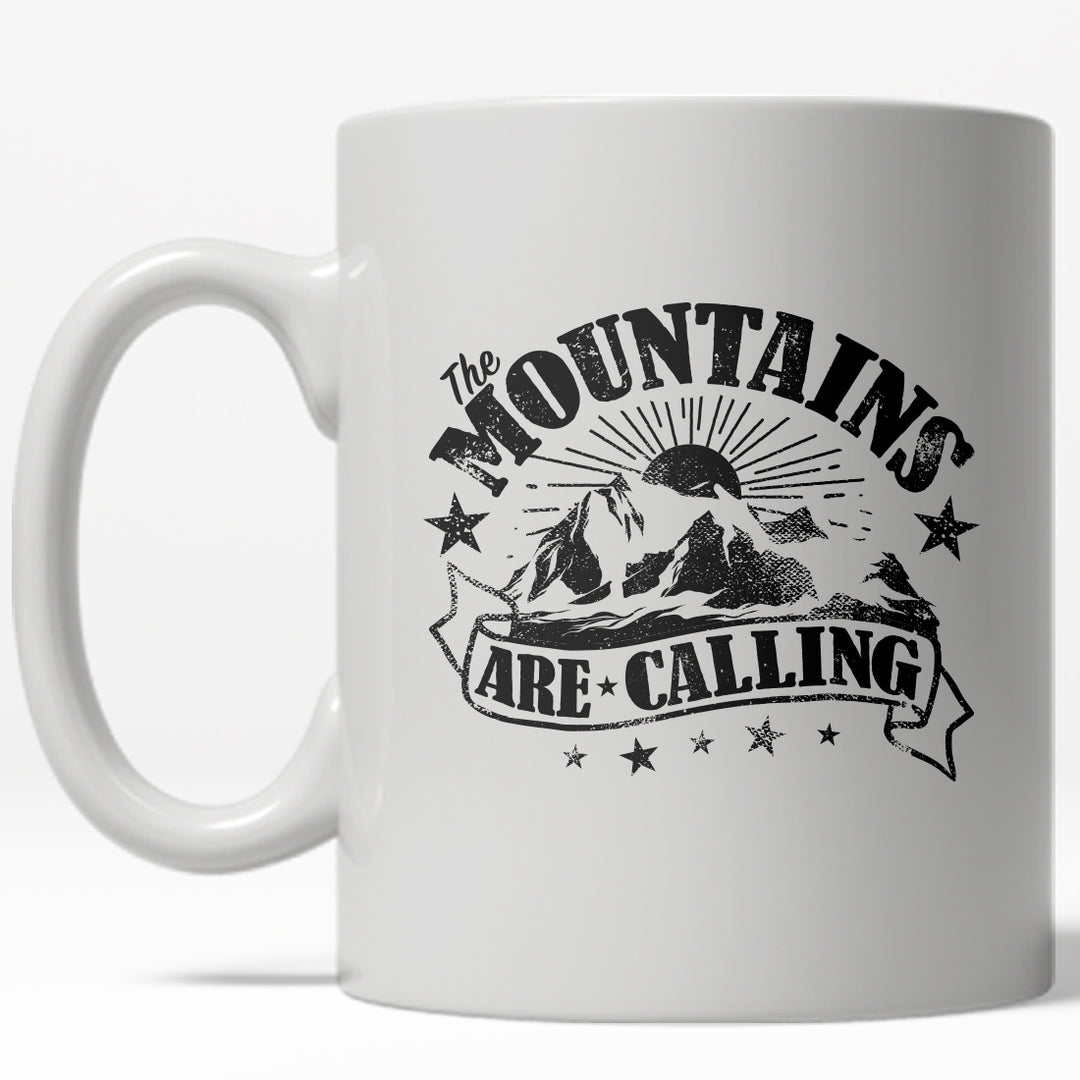 Funny White The Mountains Are Calling Coffee Mug Nerdy camping Tee