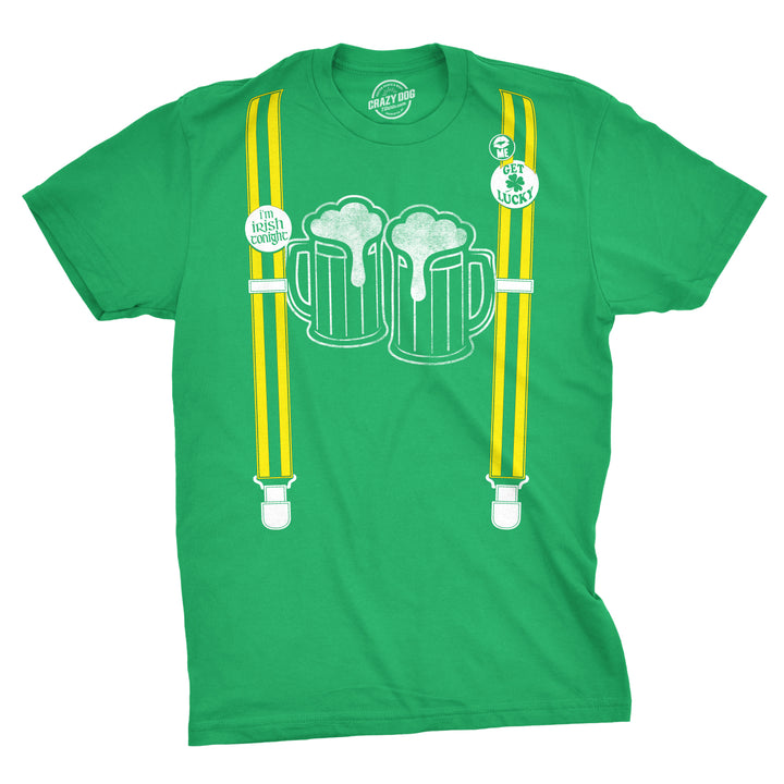 Funny Green Suspenders Beer Mugs Mens T Shirt Nerdy Saint Patrick's Day Beer Drinking Tee