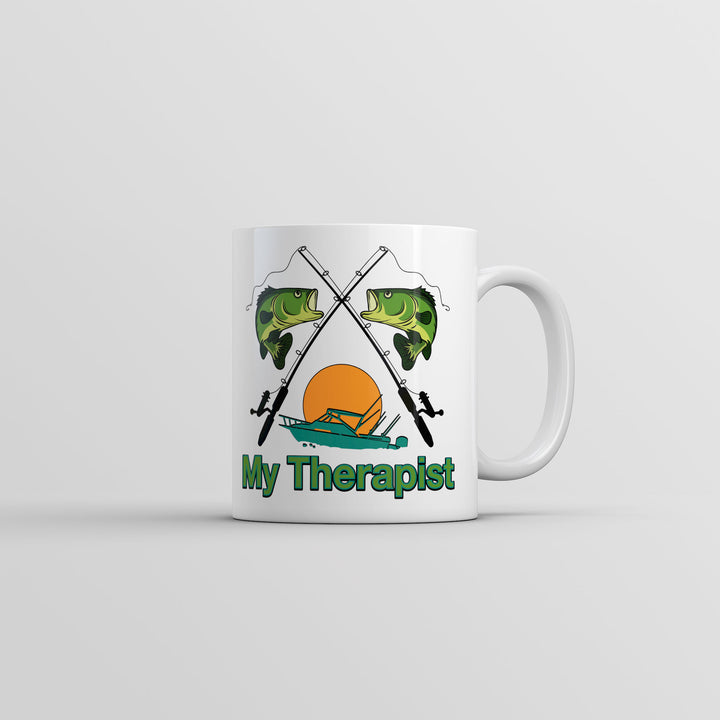 Funny White My Therapist Fishing Coffee Mug Nerdy Fishing Tee