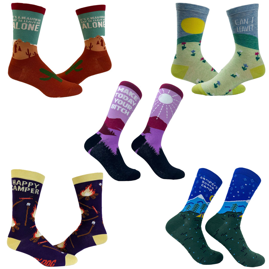 Funny Nature 5 Pack Womens Nature Sock 5 Pack Sock Nerdy camping sarcastic Tee