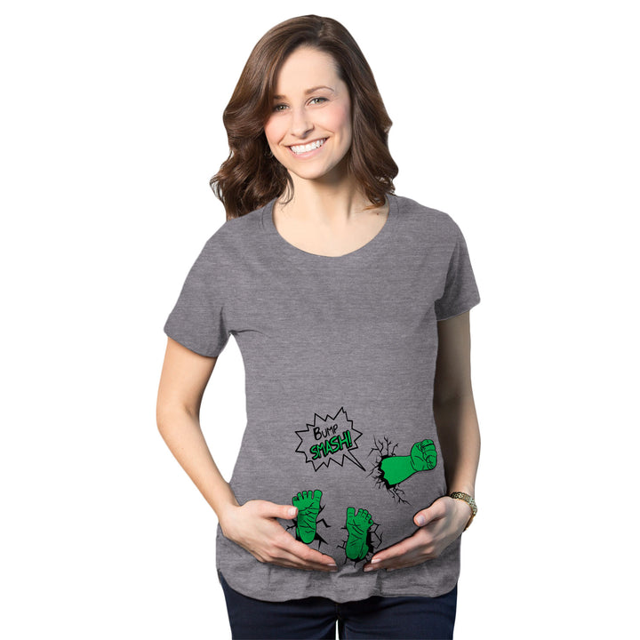 Funny Dark Heather Grey Bump Smash Maternity T Shirt Nerdy TV & Movies Nerdy Tee