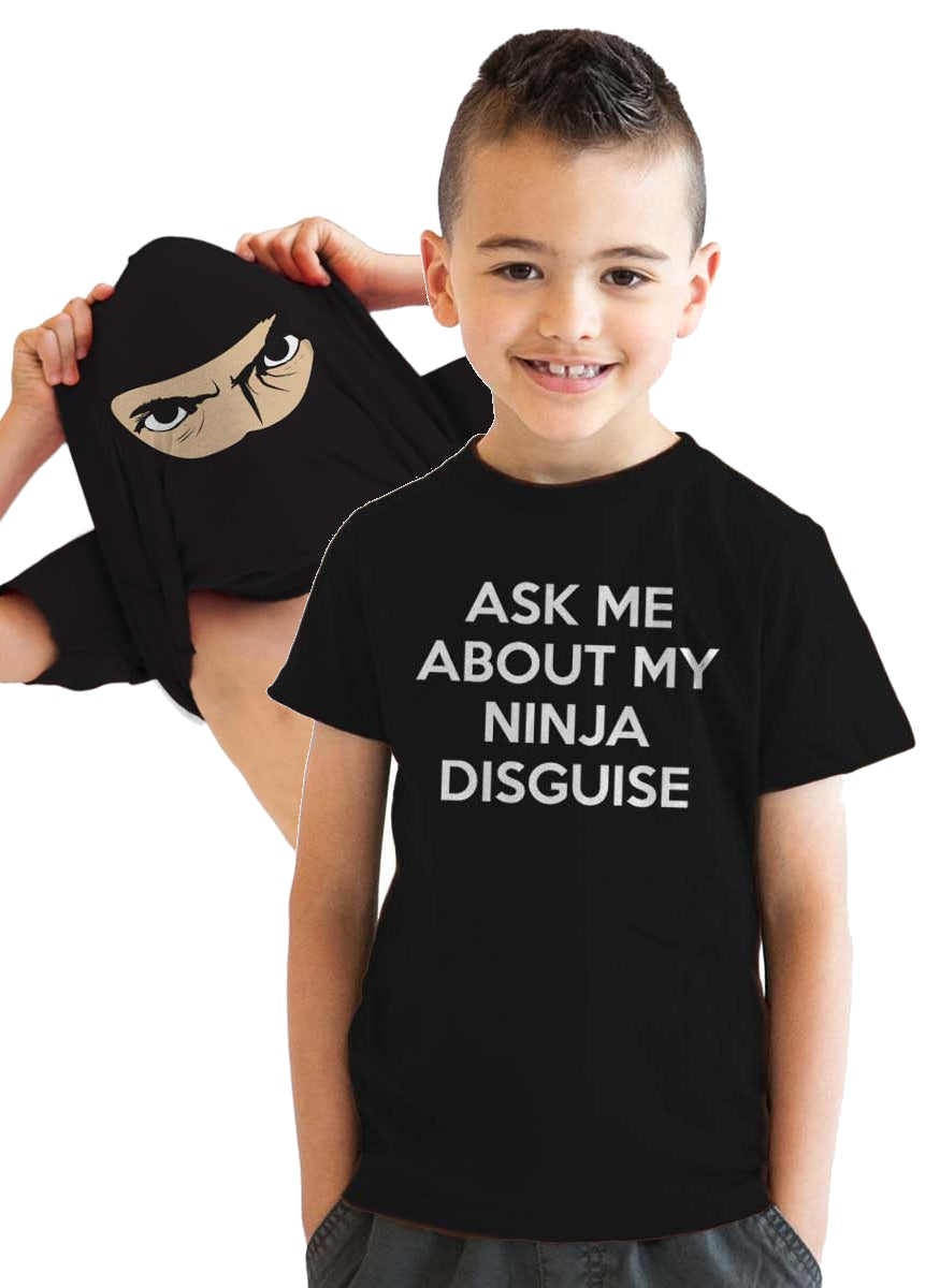 Funny Black Ask Me About My Ninja Disguise Flip Youth T Shirt Nerdy Flip Ninja Tee