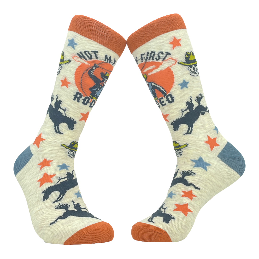 Funny Cream Men's Not My First Rodeo Sock Nerdy Sarcastic Tee