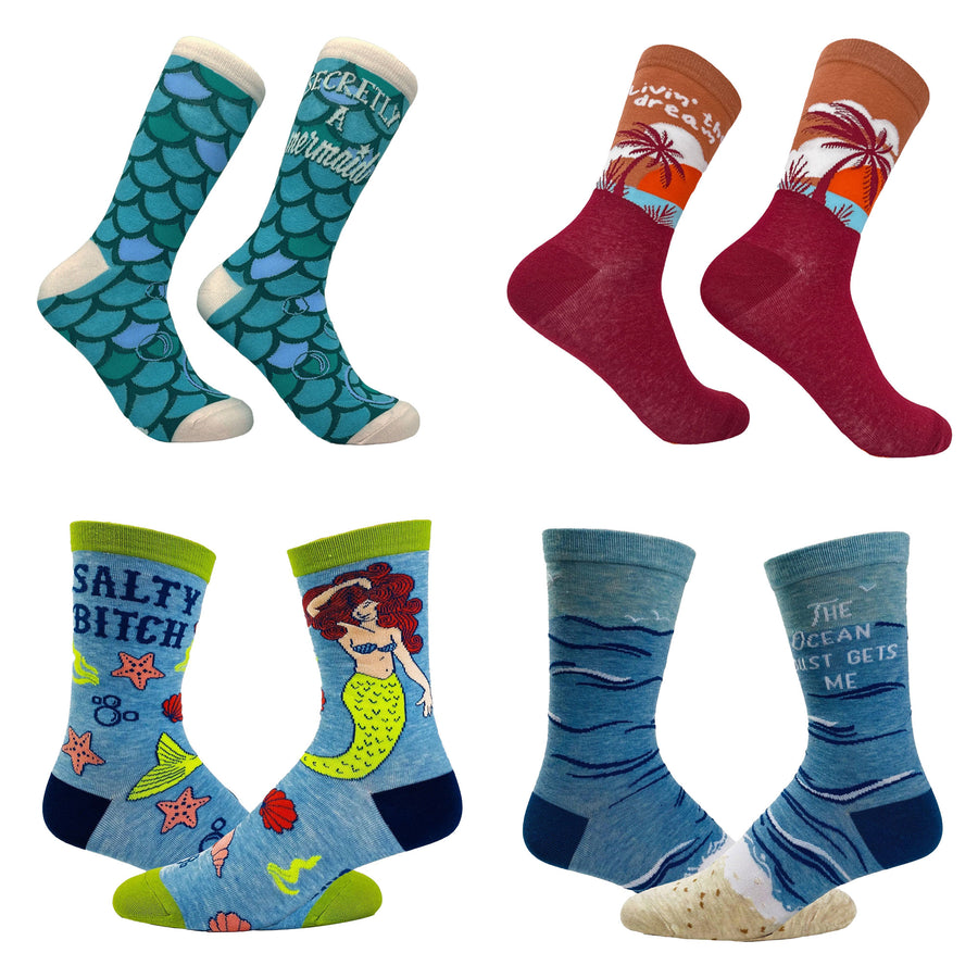 Funny Ocean 4 Pack Womens Ocean Sock 4 Pack Sock Nerdy vacation animal sarcastic Tee