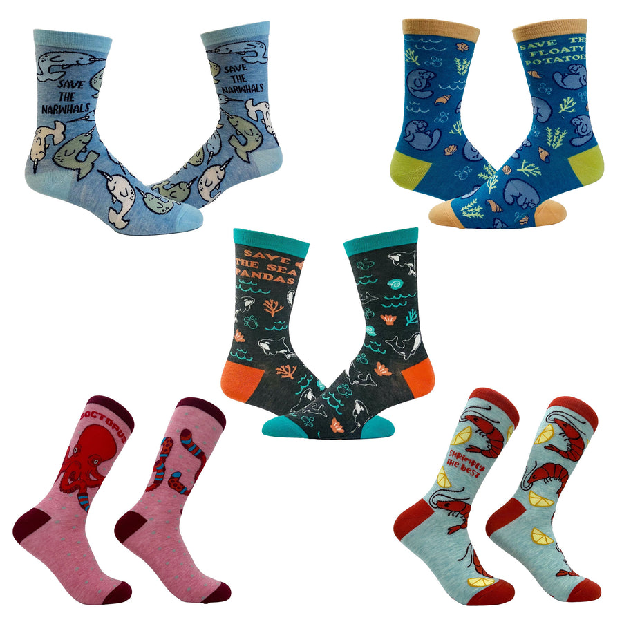 Funny Ocean Animal 5 Pack Womens Ocean Animal Sock 5 Pack Sock Nerdy animal sarcastic Tee