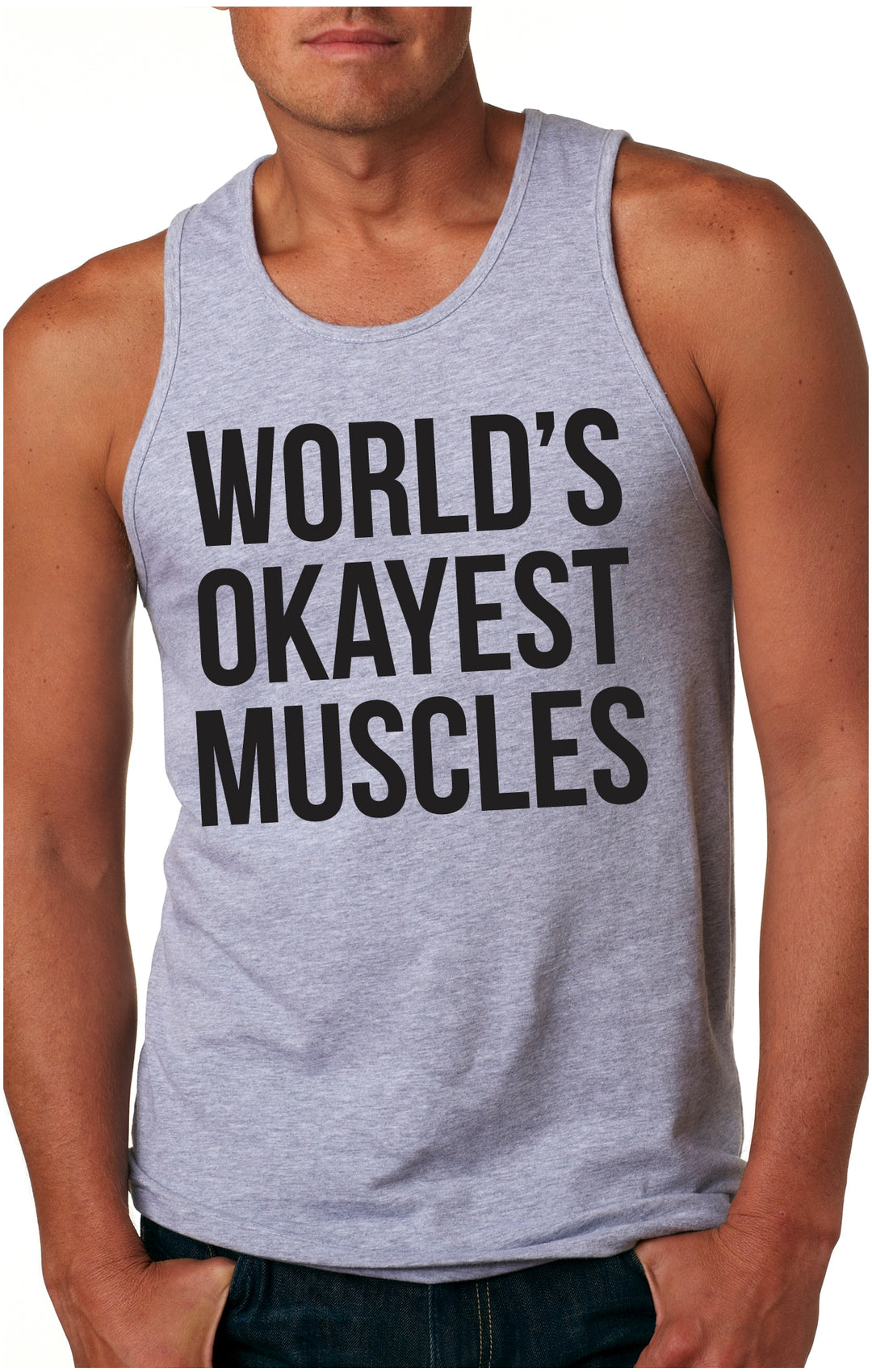 Funny Light Heather Grey Mens Tank Top Nerdy Fitness Okayest Tee