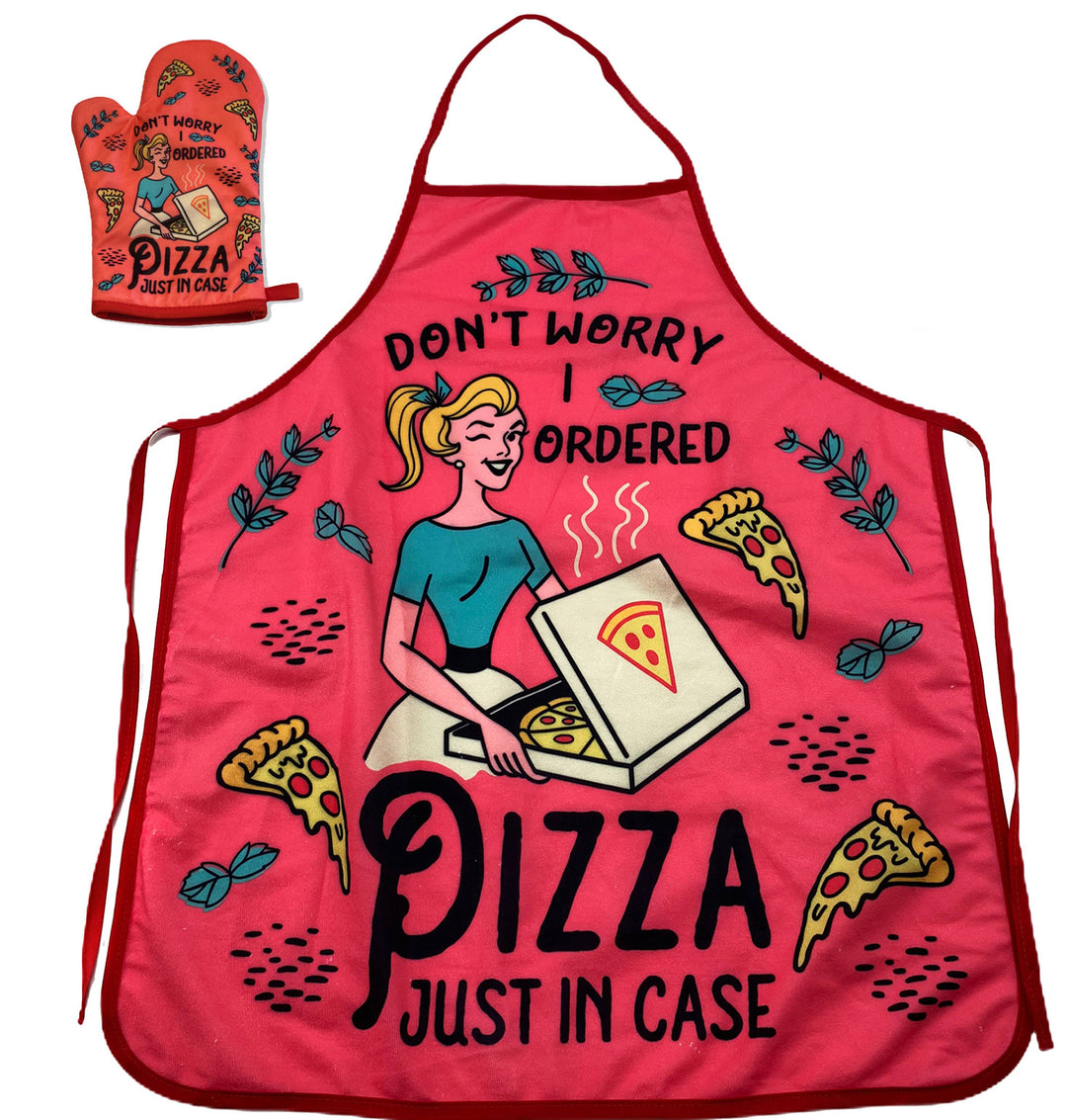 Funny Red Don't Worry I Ordered Pizza Just In Case Oven Mitt + Apron Nerdy Food Tee