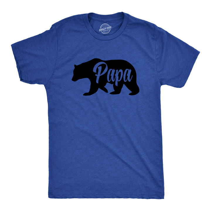 Funny Heather Royal Papa Bear Mens T Shirt Nerdy Father's Day Animal Tee