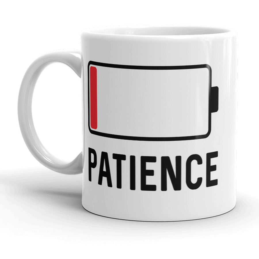 Funny White Patience Battery Coffee Mug Nerdy Sarcastic Tee