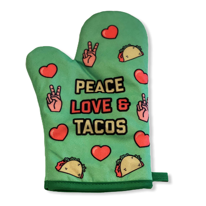 Funny Green Peace Love Tacos Oven Mitt Nerdy Cinco De Mayo Food Tee