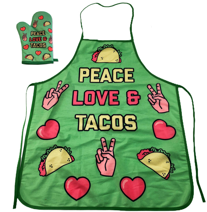 Funny Green Peace Love Tacos Oven Mitt + Apron Nerdy Cinco De Mayo Food Tee