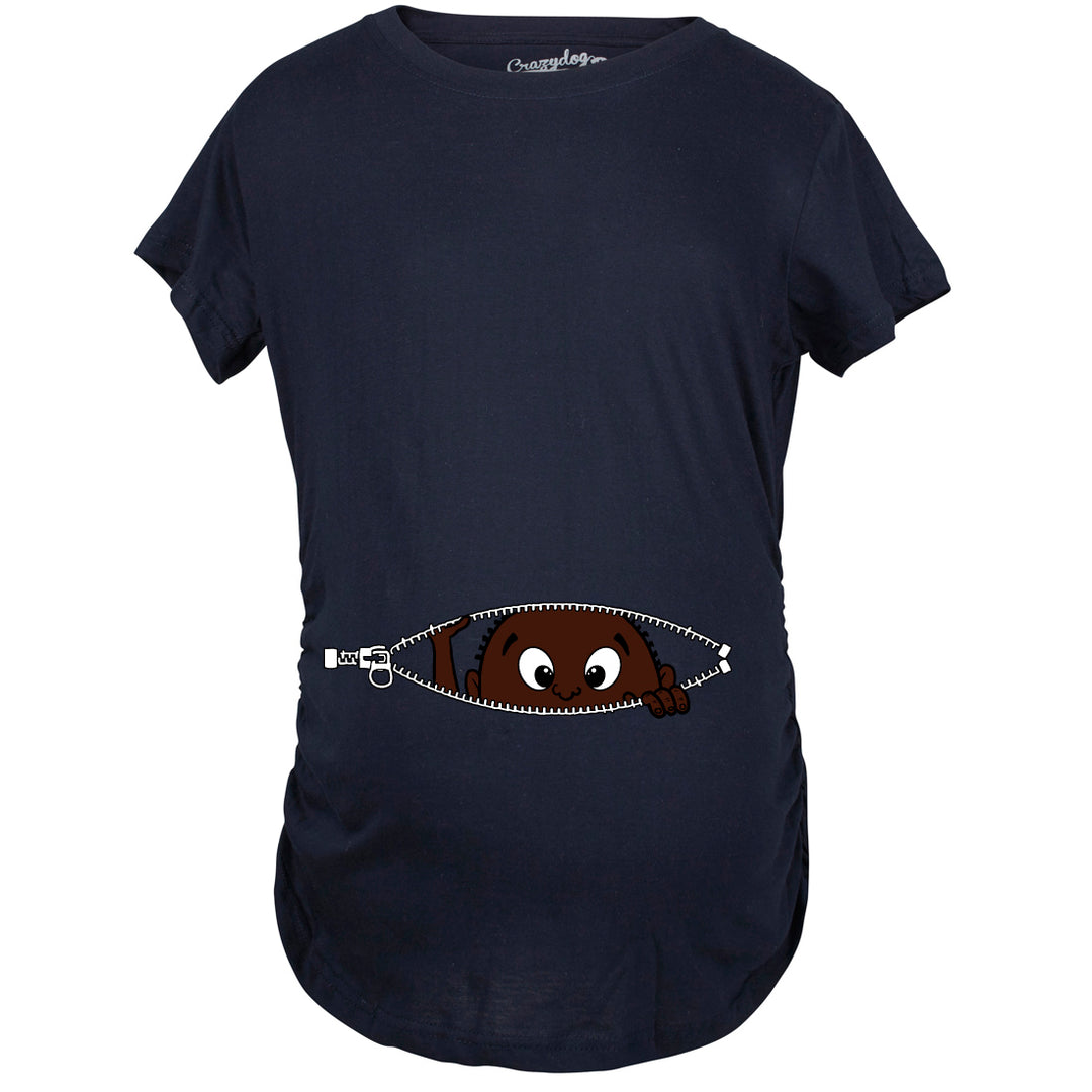 Funny Heather Navy African American Peeking Baby Maternity T Shirt Nerdy Peeking Tee