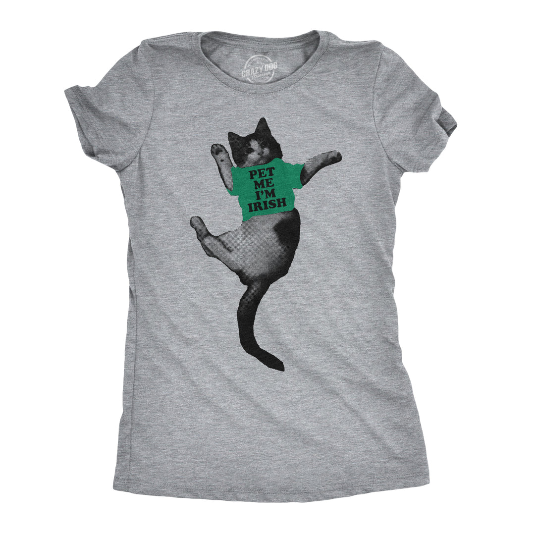 Funny Light Heather Grey Womens T Shirt Nerdy Saint Patrick's Day Cat Tee