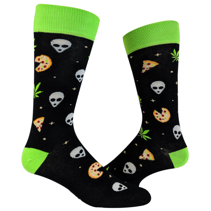 Funny Multi Womens Pizza Weed Alien Sock Nerdy 420 Space Tee