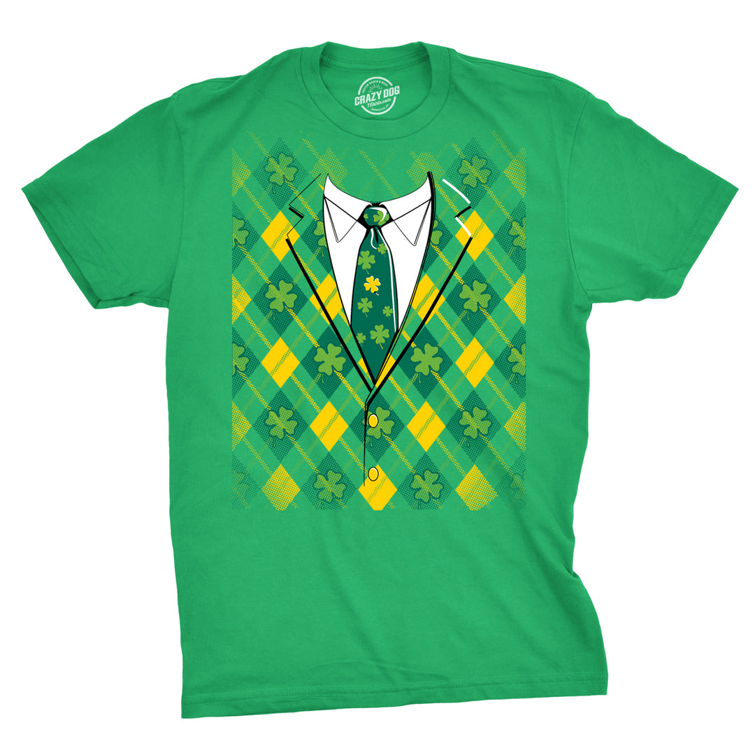 Funny Heather Green - Plaid Tuxedo Plaid Green Tuxedo Mens T Shirt Nerdy Saint Patrick's Day Tee