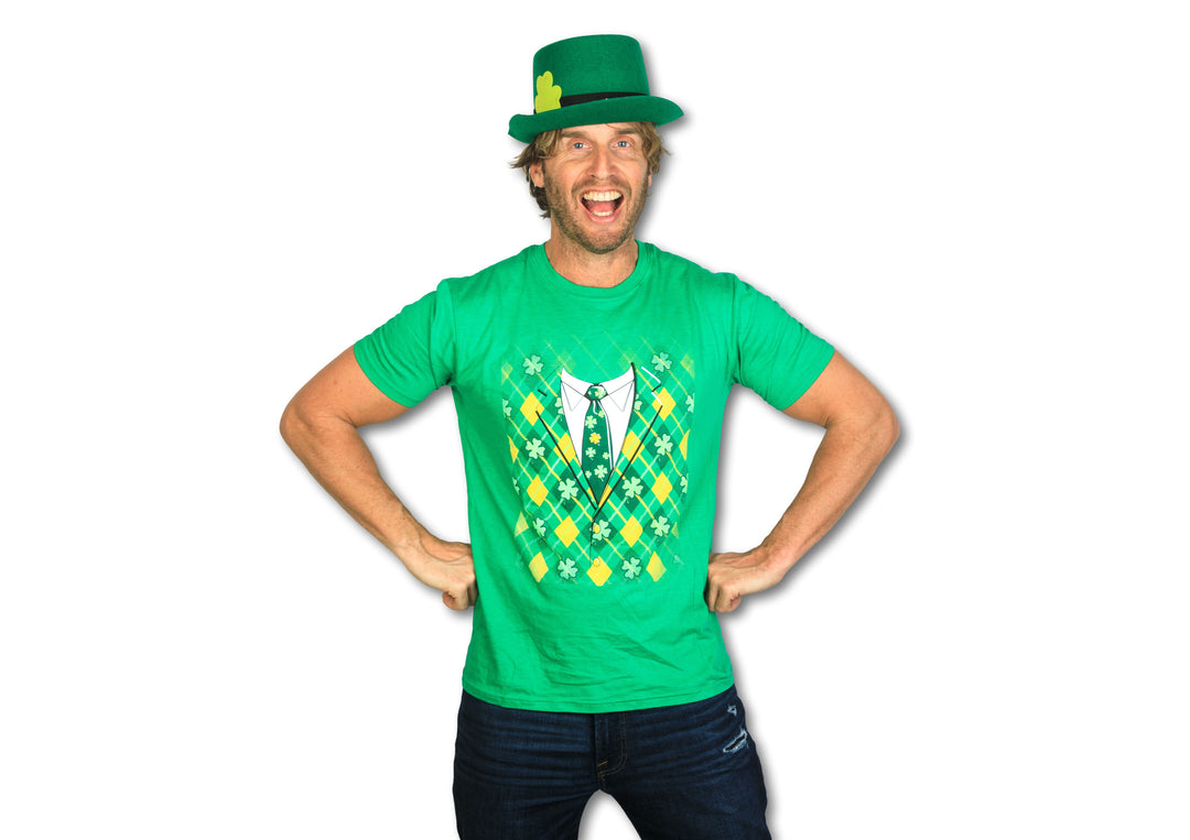 Plaid Green Tuxedo Men's T Shirt